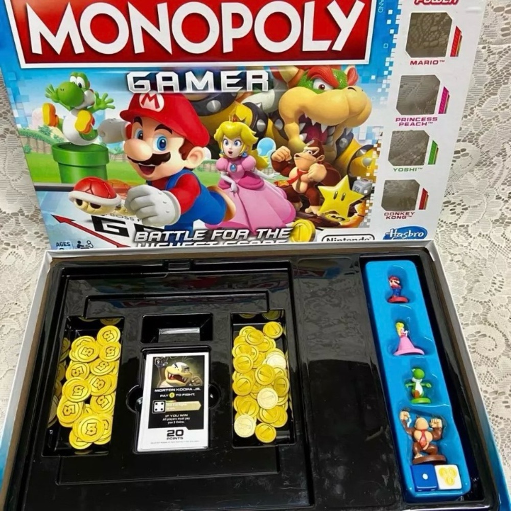 Vintage, Complete Monopoly Gamer Nintendo Mario Bros Battle Edition- 12in Sq